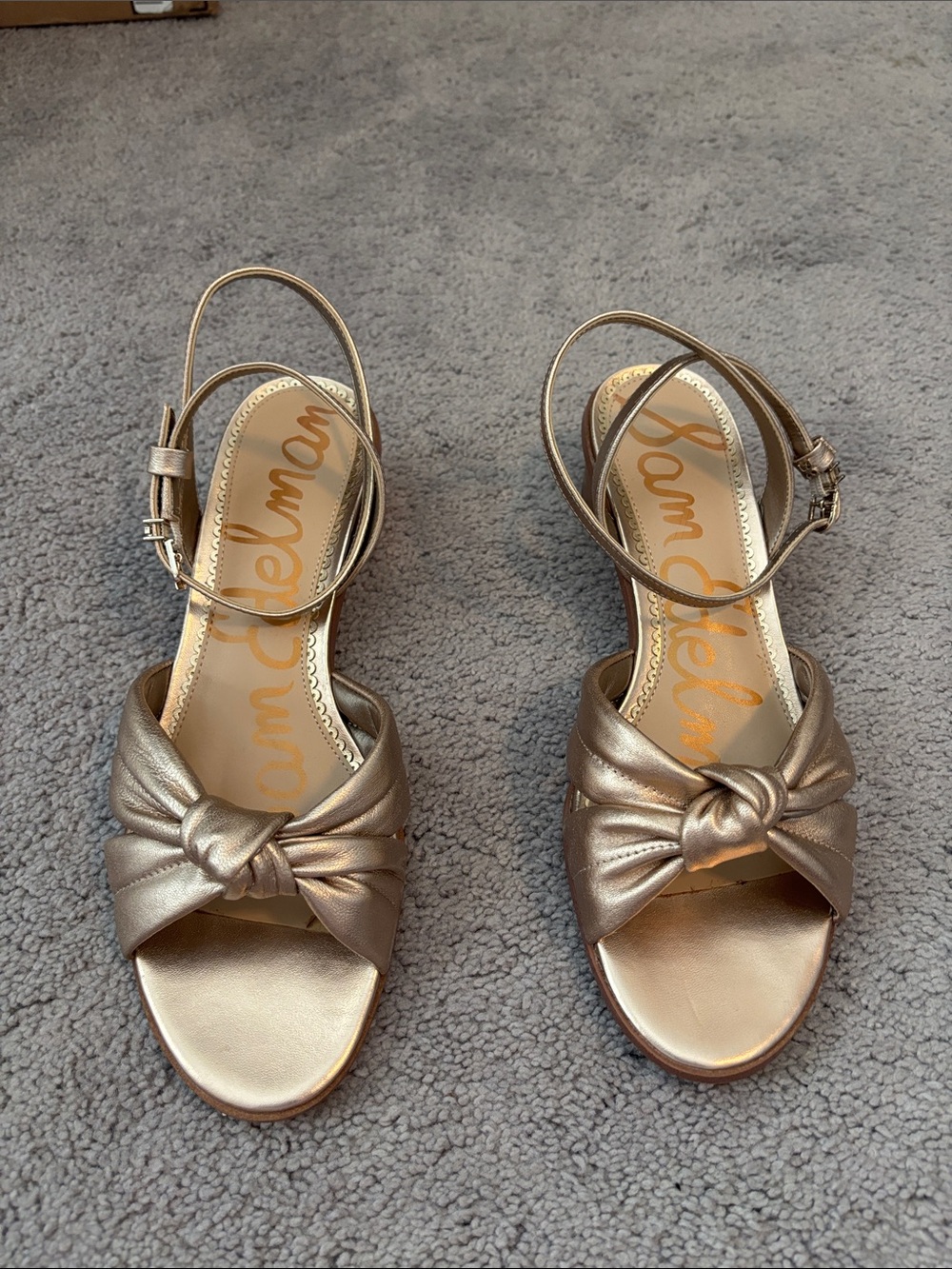 Sam Edelman Metallic Gold Knot Front Ankle Strap Sandals - Women's